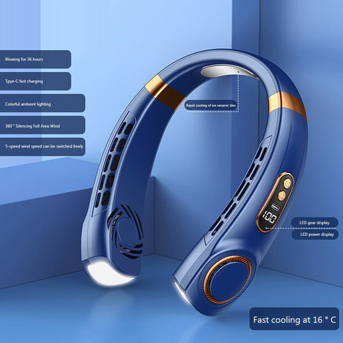 Przenośny wentylator na szyję LED, 5 prędkości